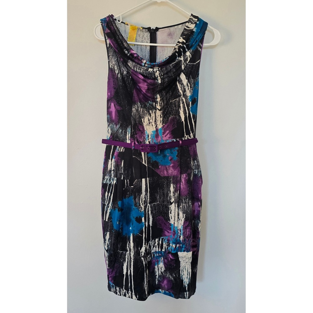 Catherine Malandrino Dress Silk Sleeveless Black Purple Blue Womens Small